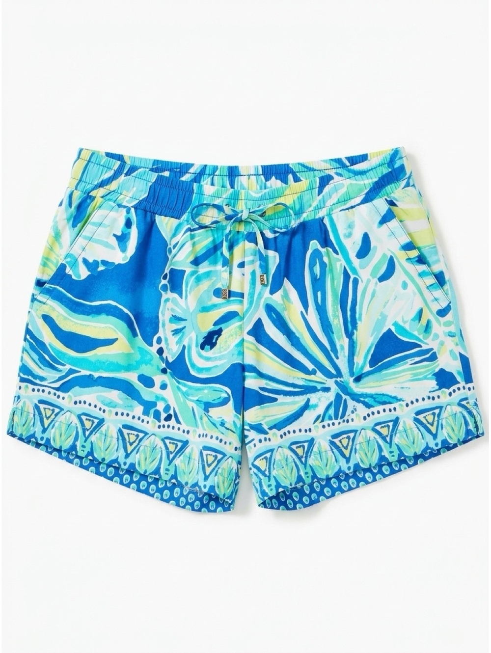 Lilly Pulitzer Women's Blue and Green Floral Print Rayon Shorts, Size XS